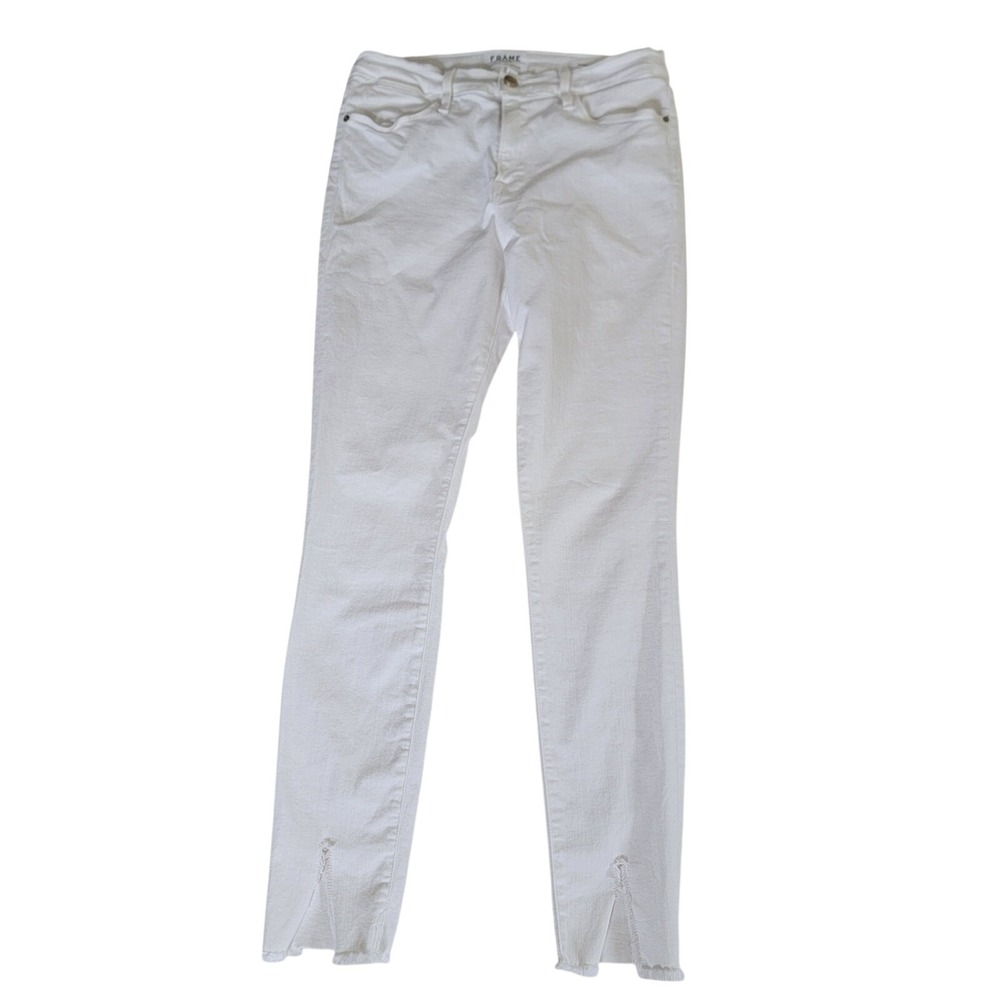 Frame White Denim Jean Raw Hem Sz 29 Le High Skinny USA Minimalist Coastal Clean